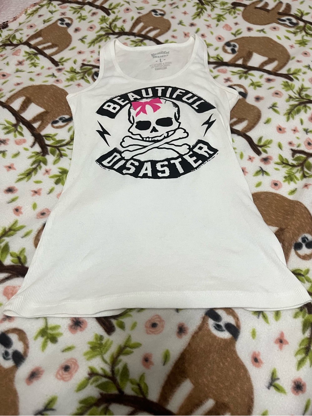 Beautiful Disaster Women’s White Graphic Tank Top - Skull Logo